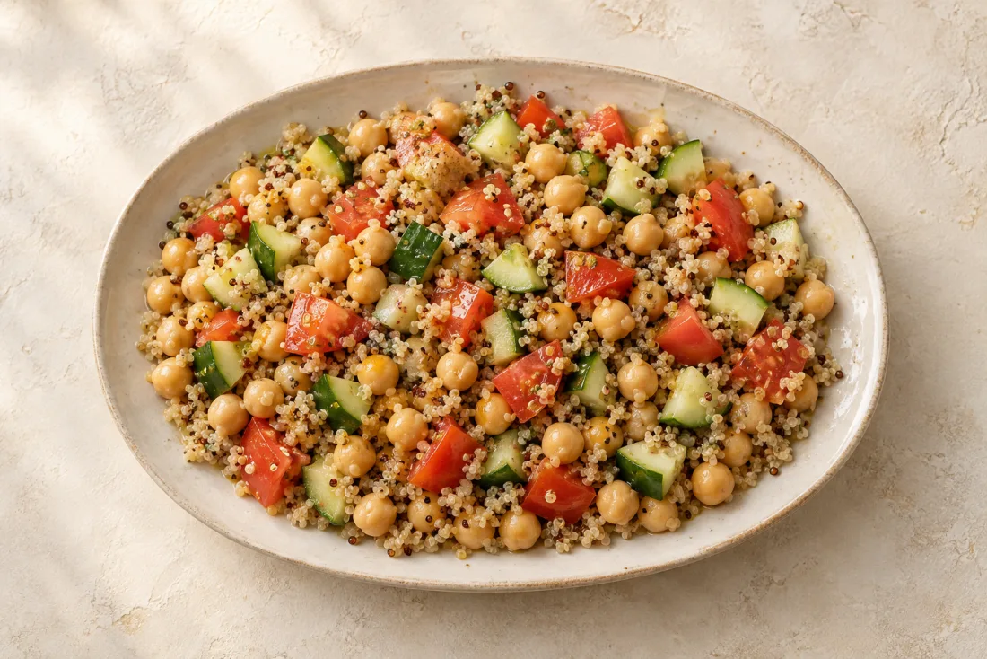 Chickpea & quinoa rainbow bowl — serving suggestion
