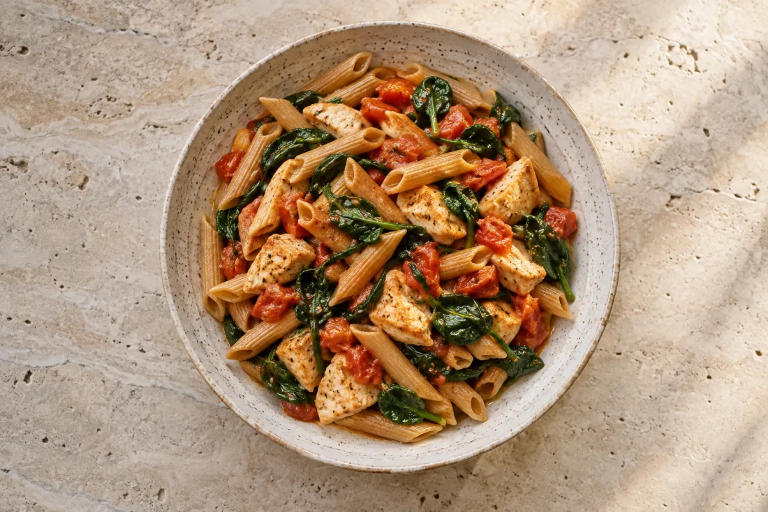 Chicken & tomato wholewheat pasta — serving suggestion