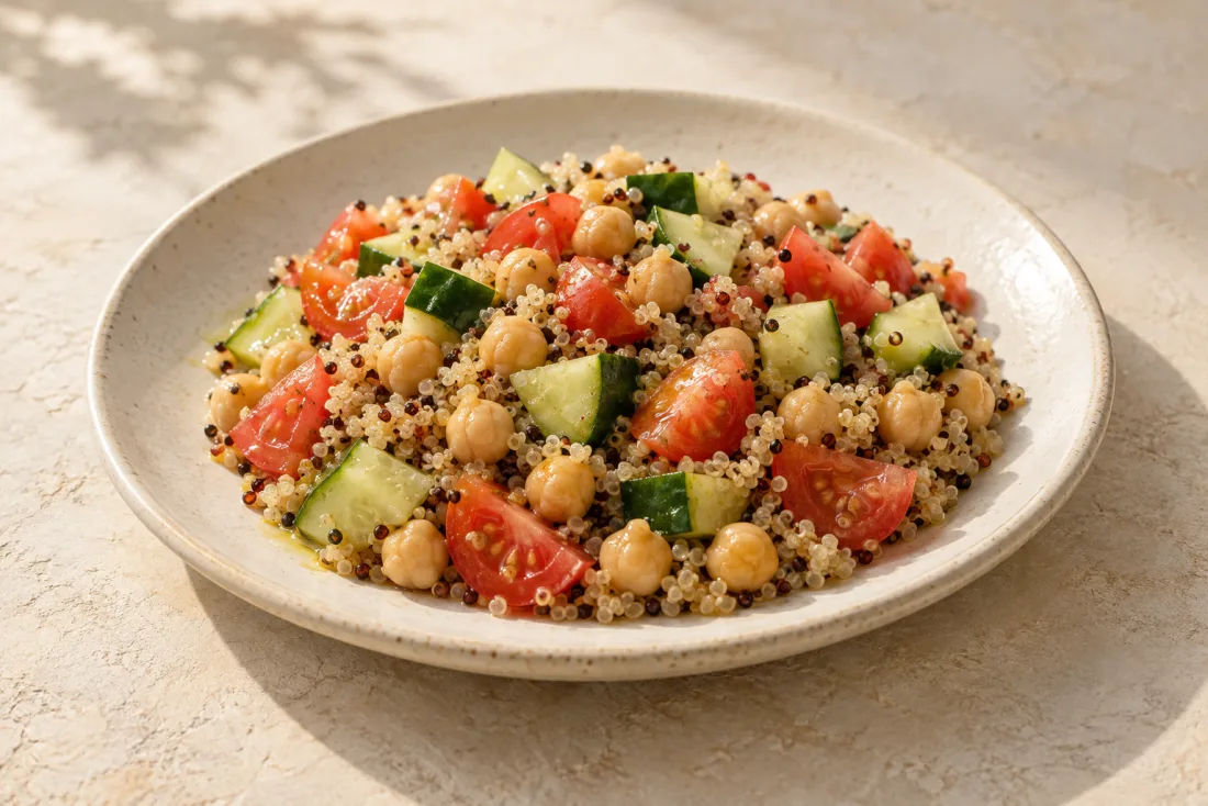 Chickpea & quinoa rainbow bowl — serving suggestion