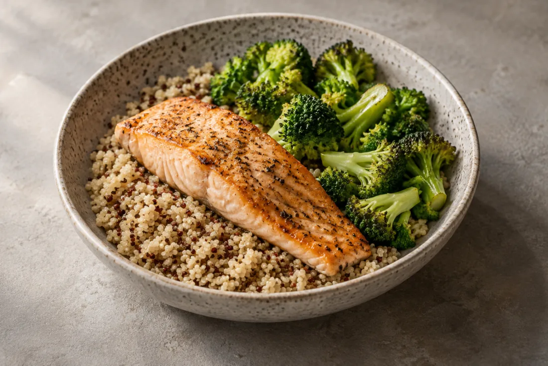 Lemon-style salmon & quinoa bowl — serving suggestion