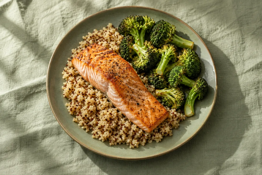 Lemon-style salmon & quinoa bowl — serving suggestion