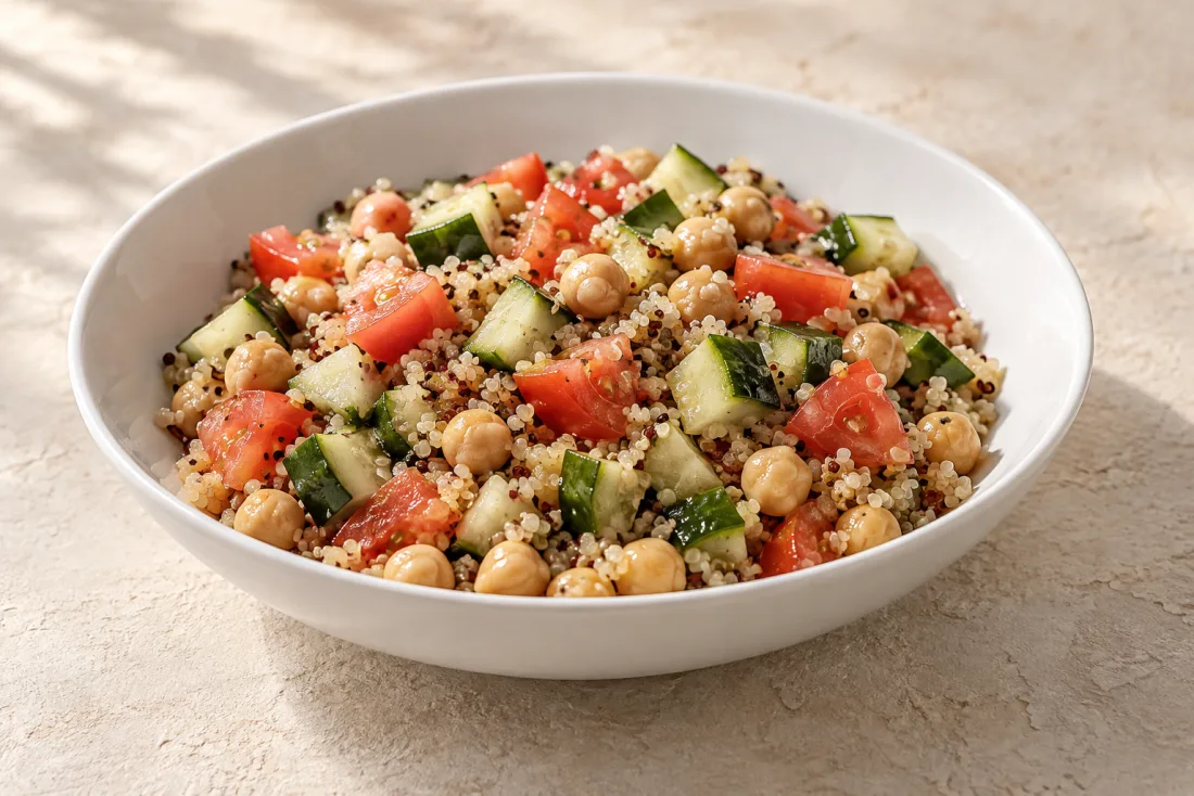 Chickpea & quinoa rainbow bowl — serving suggestion