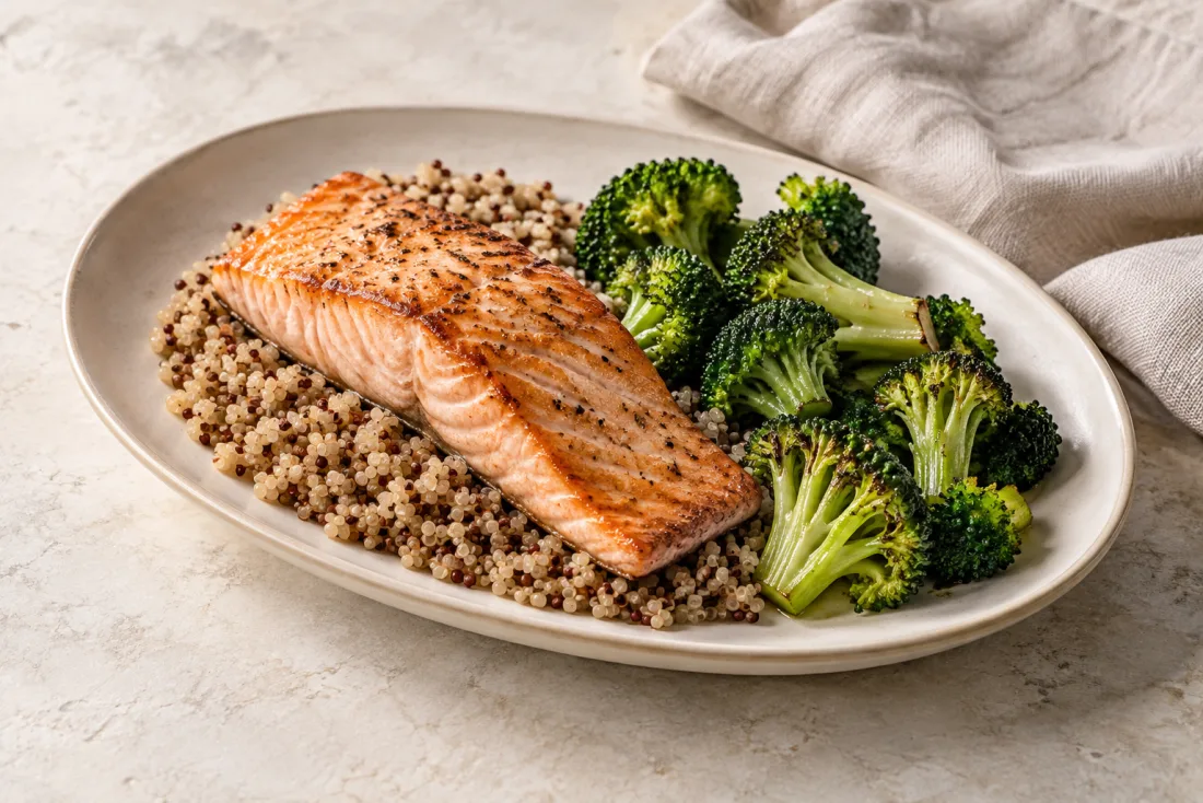 Lemon-style salmon & quinoa bowl — serving suggestion