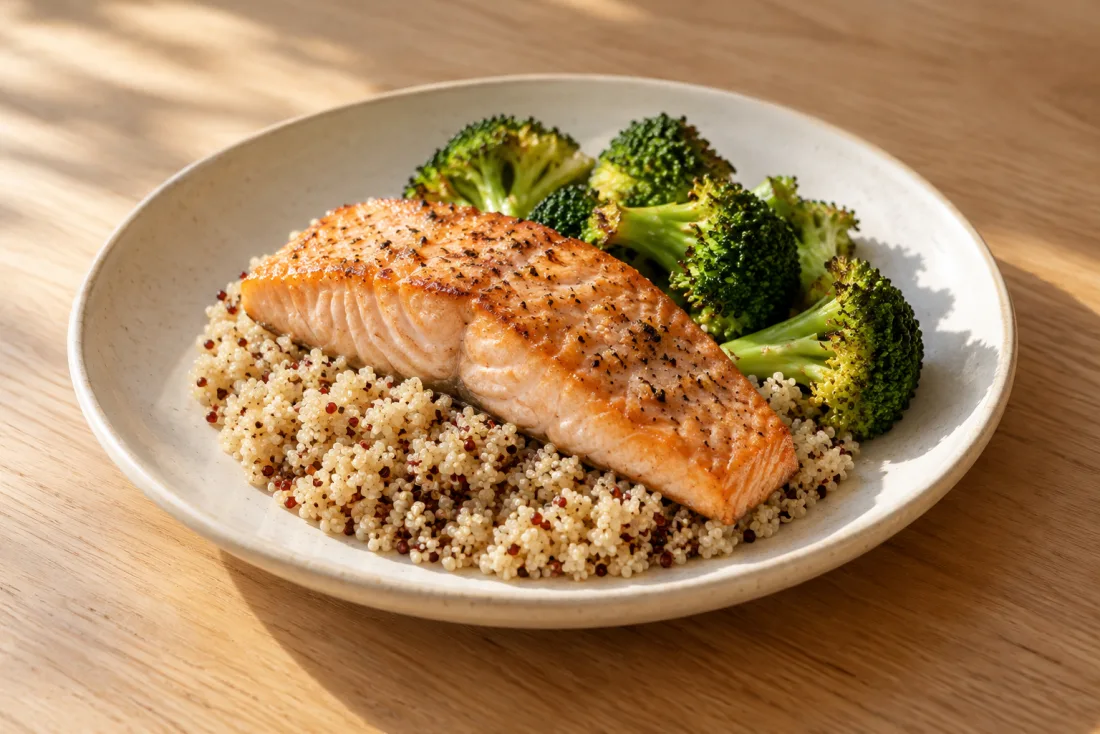 Lemon-style salmon & quinoa bowl — serving suggestion