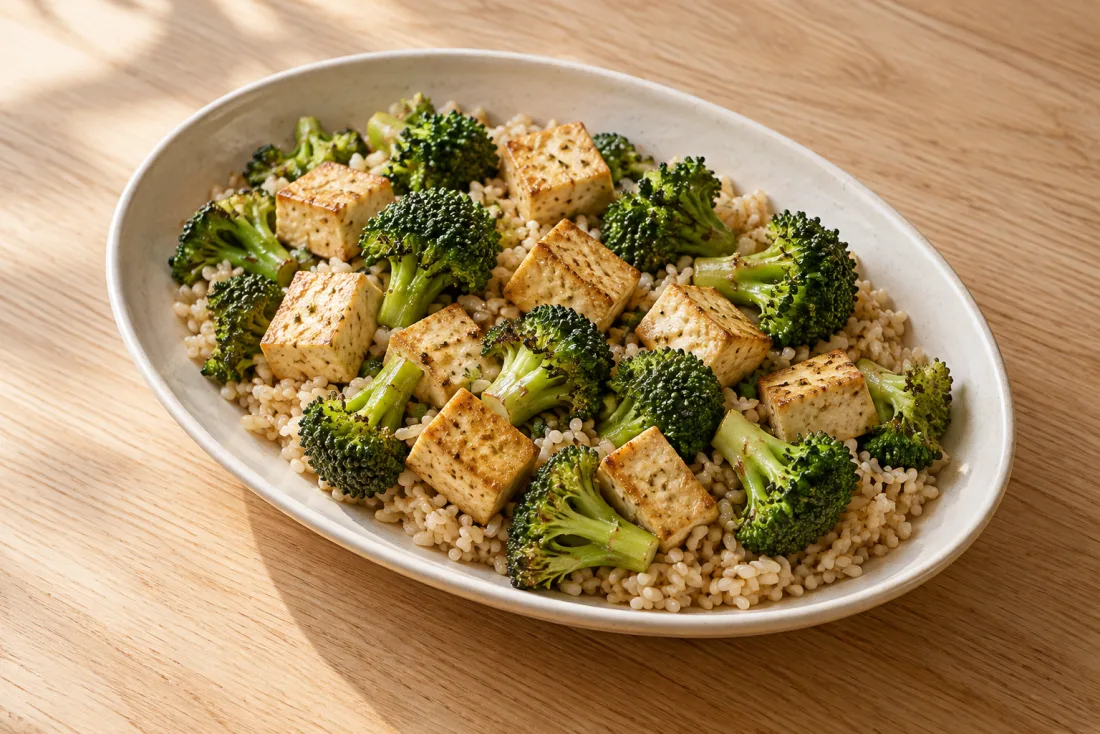 Tofu & broccoli rice bowl — serving suggestion