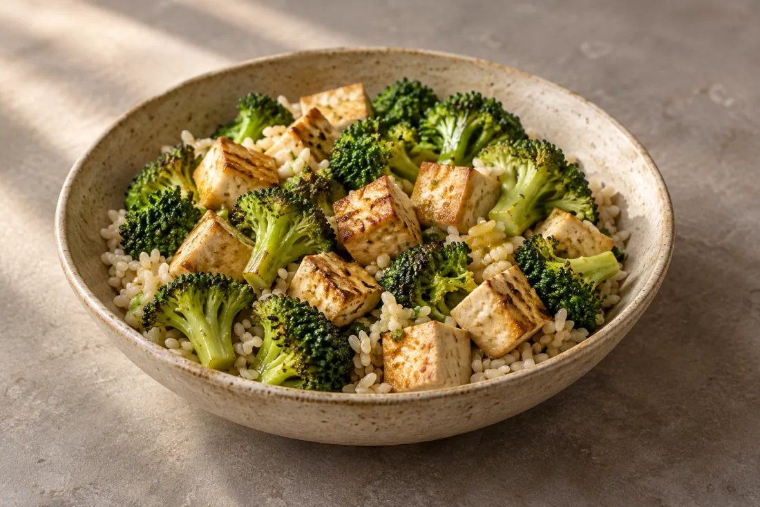 Tofu & broccoli rice bowl — serving suggestion