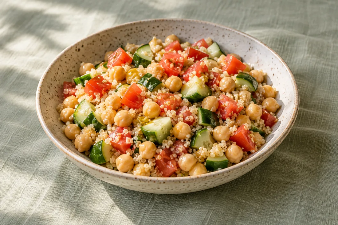 Chickpea & quinoa rainbow bowl — serving suggestion