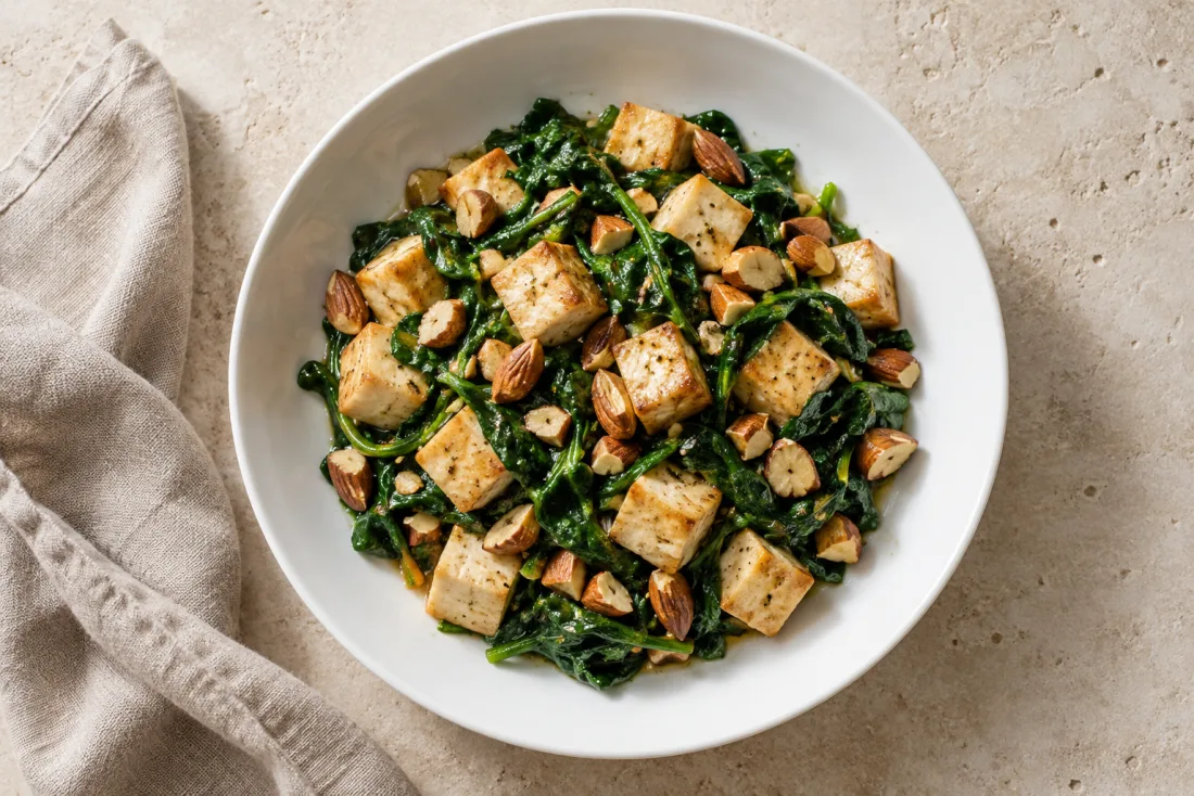 Tofu, spinach & almond skillet — serving suggestion