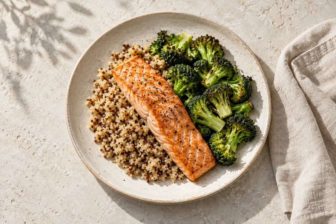 Lemon-style salmon & quinoa bowl — serving suggestion