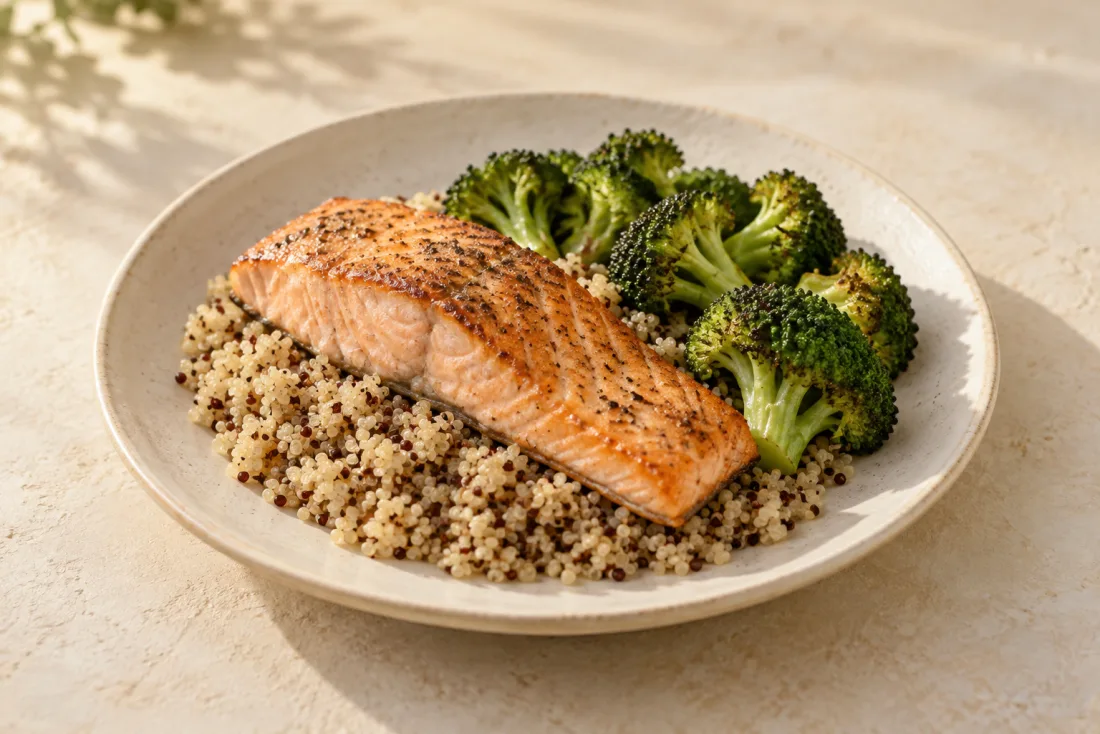 Lemon-style salmon & quinoa bowl — serving suggestion