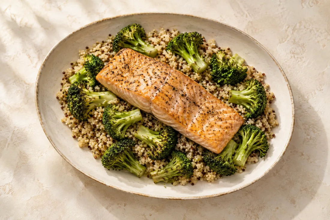 Lemon-style salmon & quinoa bowl — serving suggestion