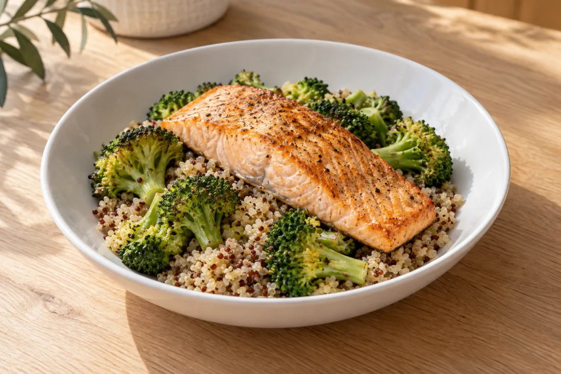 Lemon-style salmon & quinoa bowl — serving suggestion