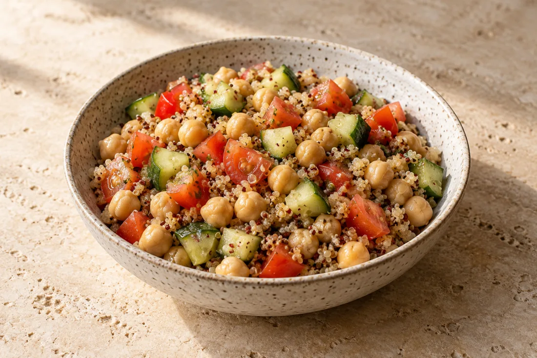 Chickpea & quinoa rainbow bowl — serving suggestion