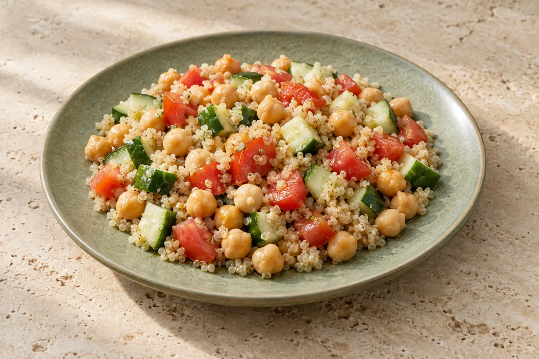 Chickpea & quinoa rainbow bowl — serving suggestion