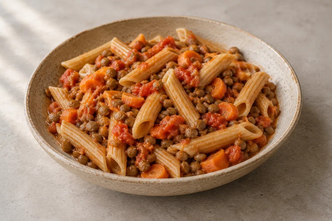 Lentil & tomato pasta — serving suggestion