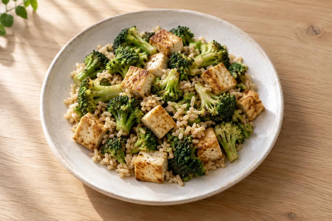Tofu & broccoli rice bowl — serving suggestion