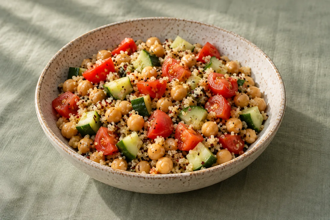 Chickpea & quinoa rainbow bowl — serving suggestion