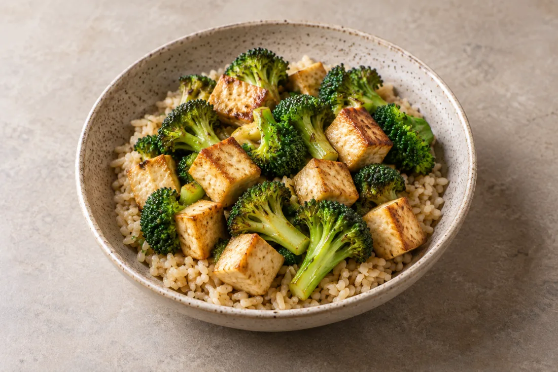 Tofu & broccoli rice bowl — serving suggestion