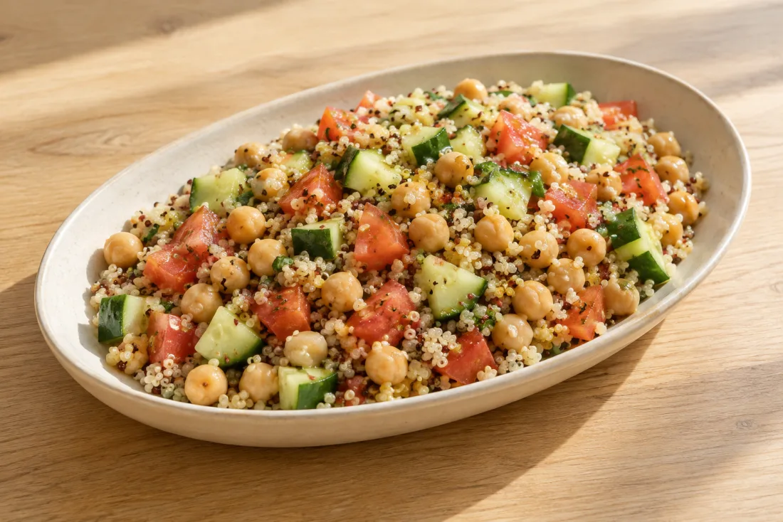 Chickpea & quinoa rainbow bowl — serving suggestion