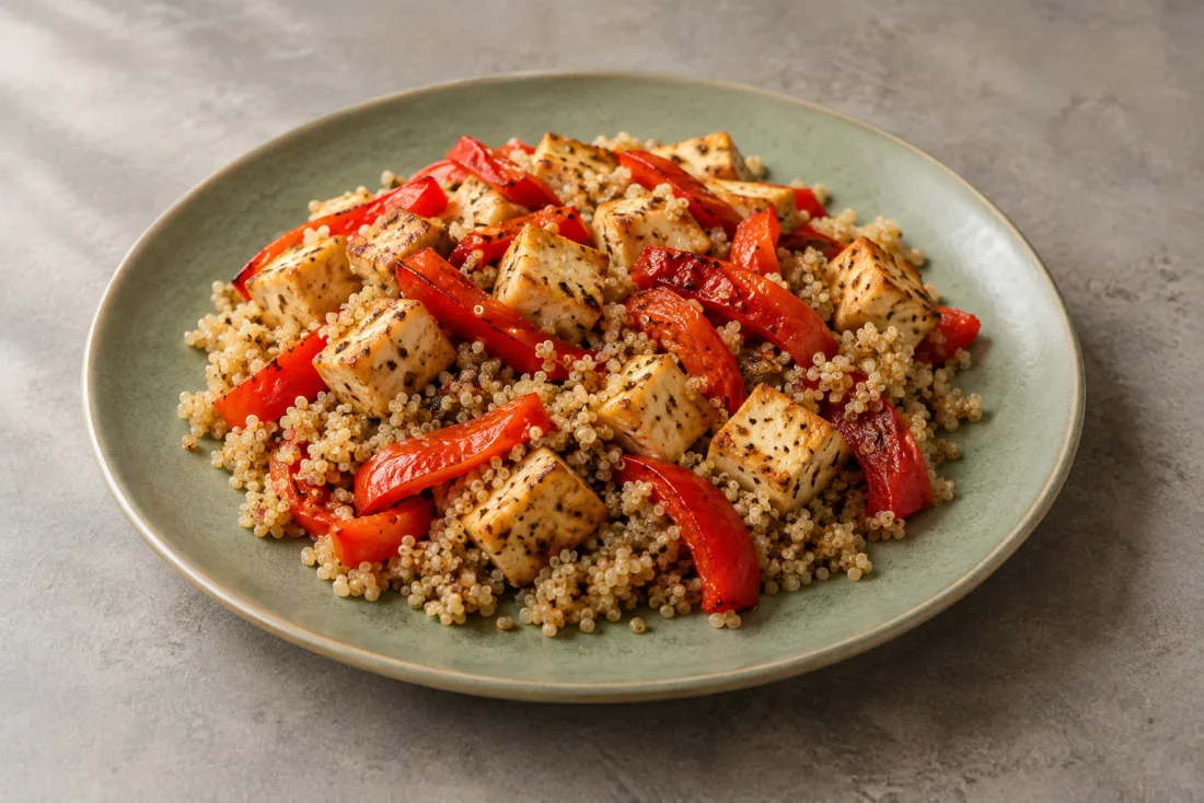 Tofu, quinoa & roasted peppers — serving suggestion
