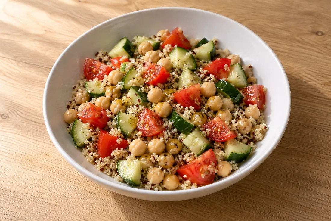 Chickpea & quinoa rainbow bowl — serving suggestion