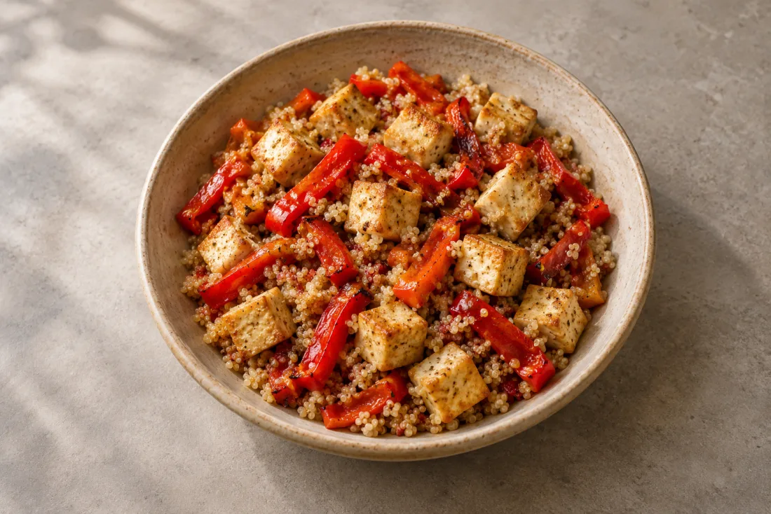 Tofu, quinoa & roasted peppers — serving suggestion