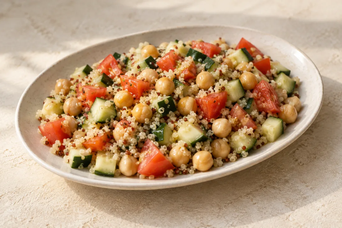 Chickpea & quinoa rainbow bowl — serving suggestion