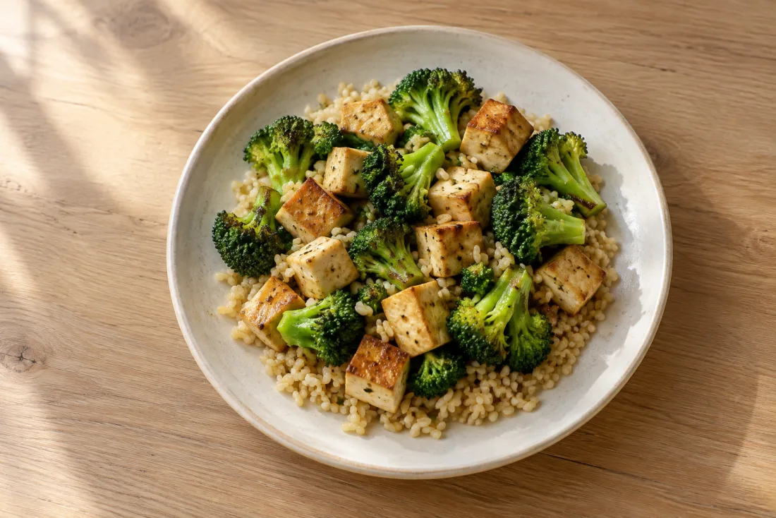Tofu & broccoli rice bowl — serving suggestion