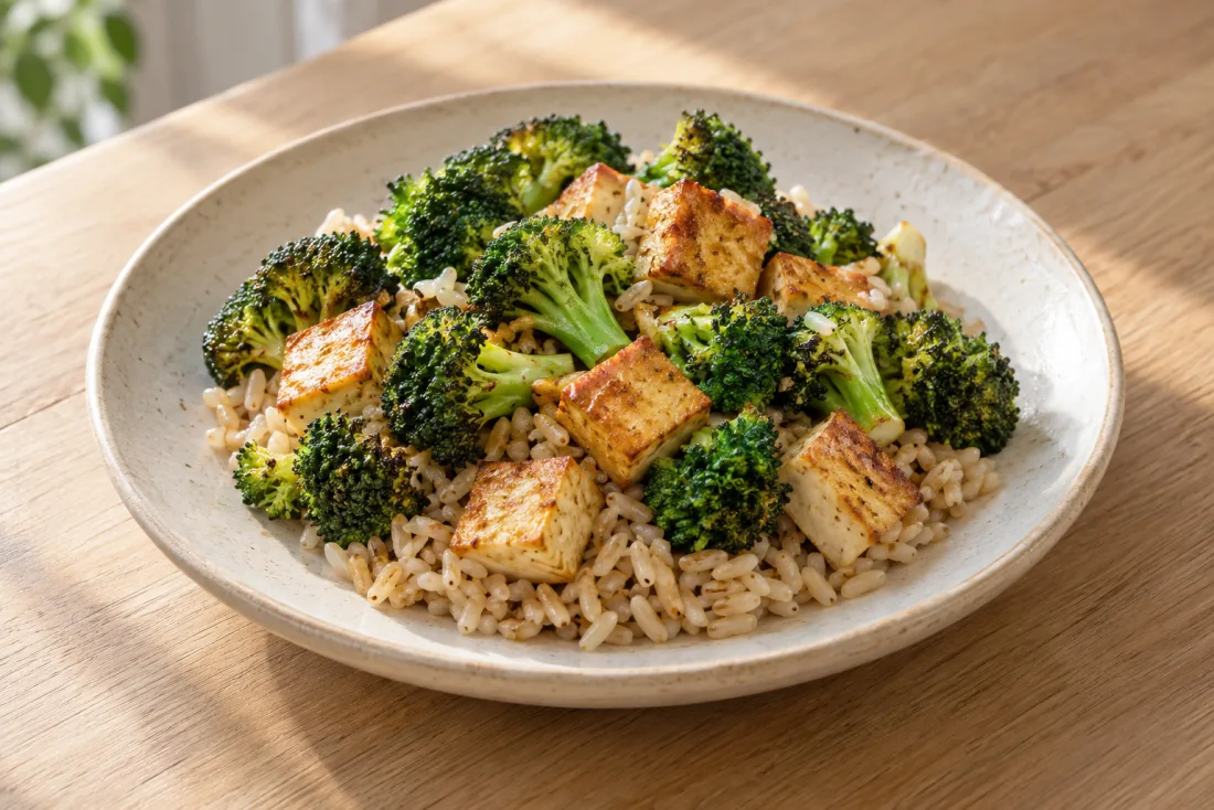 Tofu & broccoli rice bowl — serving suggestion